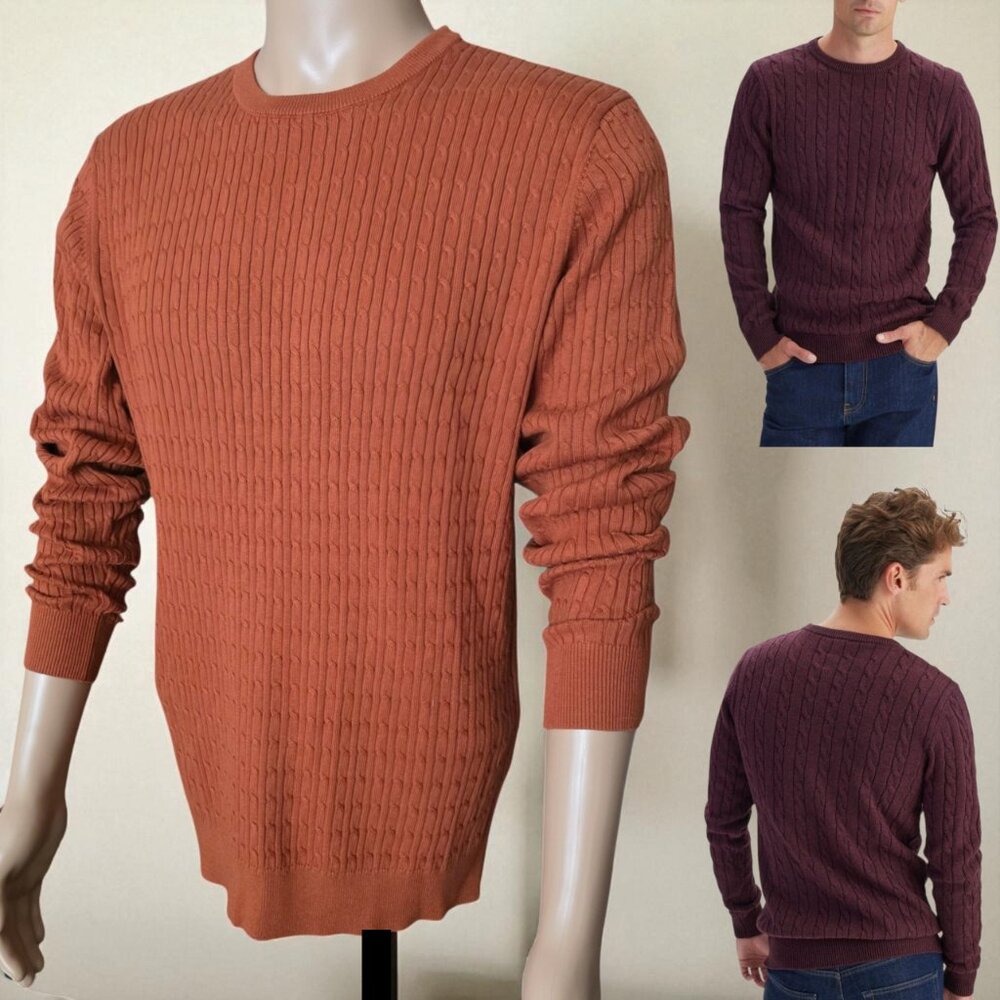NWT JOHN HENRIC Sweden ( LG ) Ribbed Cable Knit Cotton Sweater